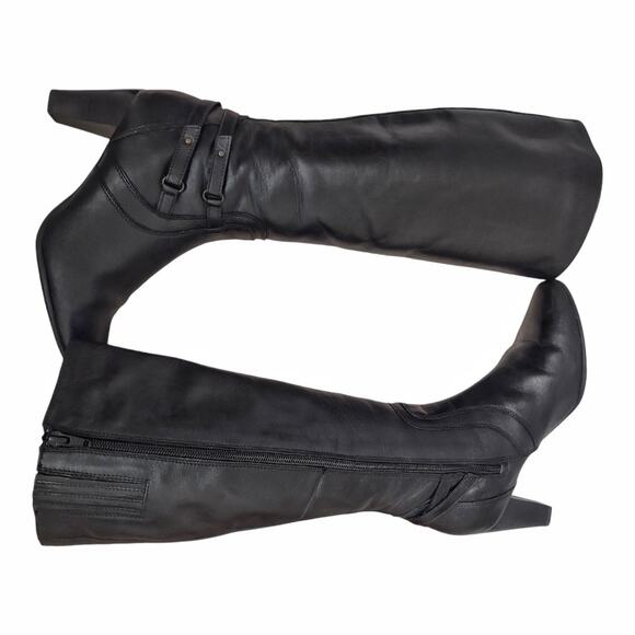 JOMET D Knee High Black Leather Boots US Sz 8.5 Stretch Calf Opening EU Size 39 - Picture 5 of 16